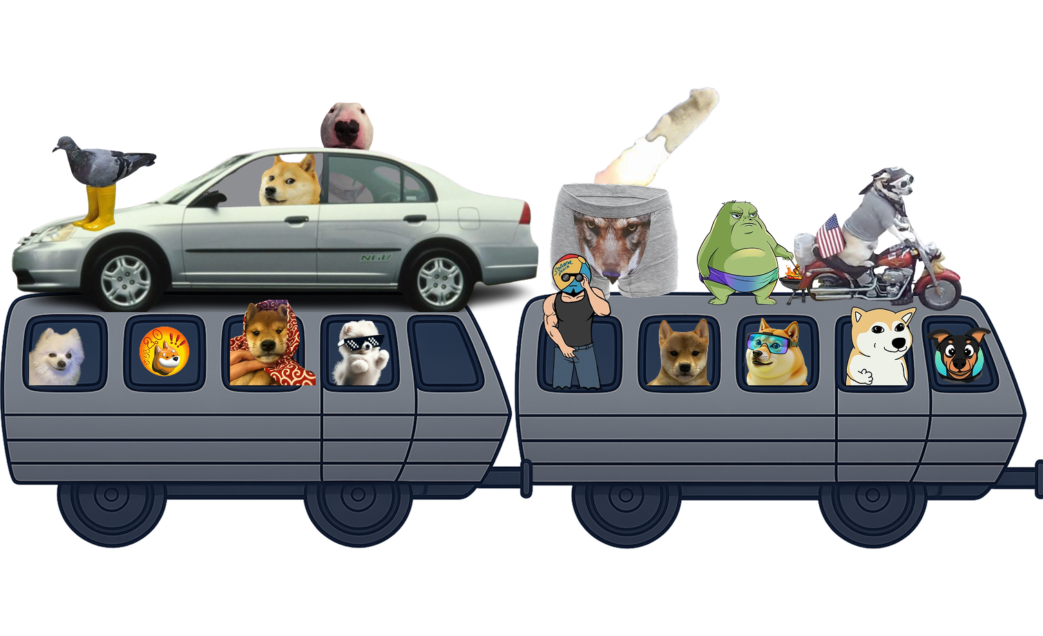 Cartoon train car 27-28 with characters