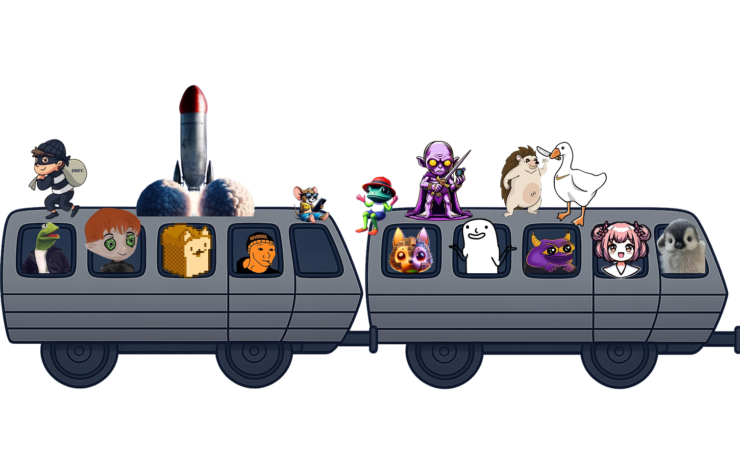 Cartoon train car 41-42 with characters