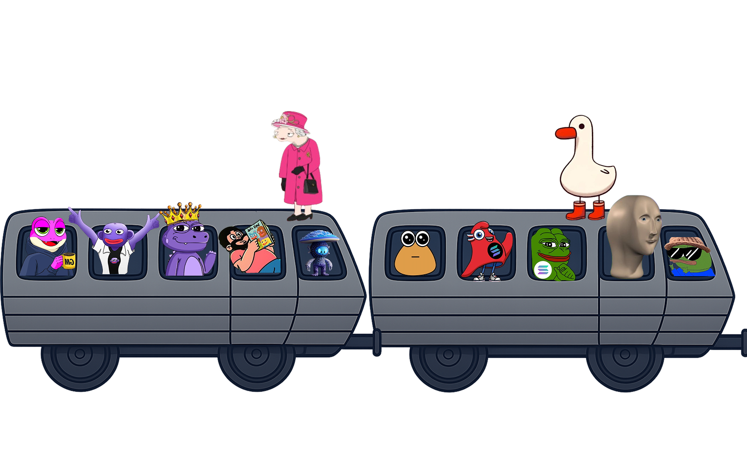 Cartoon train car 43-44 with characters
